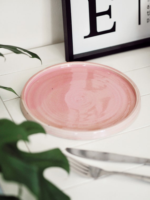 Piatti in ceramica rosa Candy Floss, piatto da pranzo fatto a mano