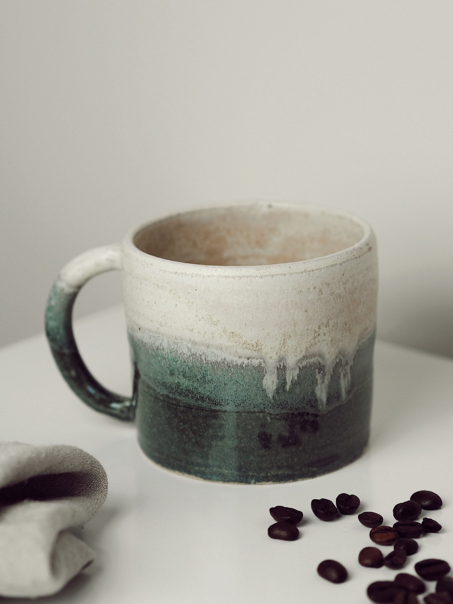 Mountain Ceramic Mug Cream Glazed Cup 300ml Green Mugs Etsy