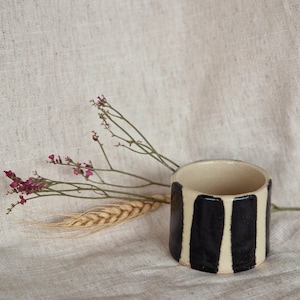 NEW Stripe Espresso cup, 50ml black mugs, white ceramic mug, handmade clay cups, unique british gift, espresso coffee lover, ceramics shots