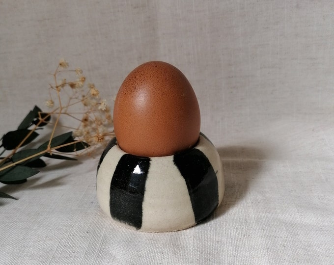 Stripe Handmade Egg Cup, egg cup holder, egg cup set, gift set, breakfast ceramics, unique british gift, kitchen ceramics, handmade pottery