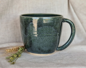 Handmade ceramic mug, Speckled green cup, 500ml Green mugs, unique british gift, tea coffee lover, ocean glazed dining, Shiny green mugs