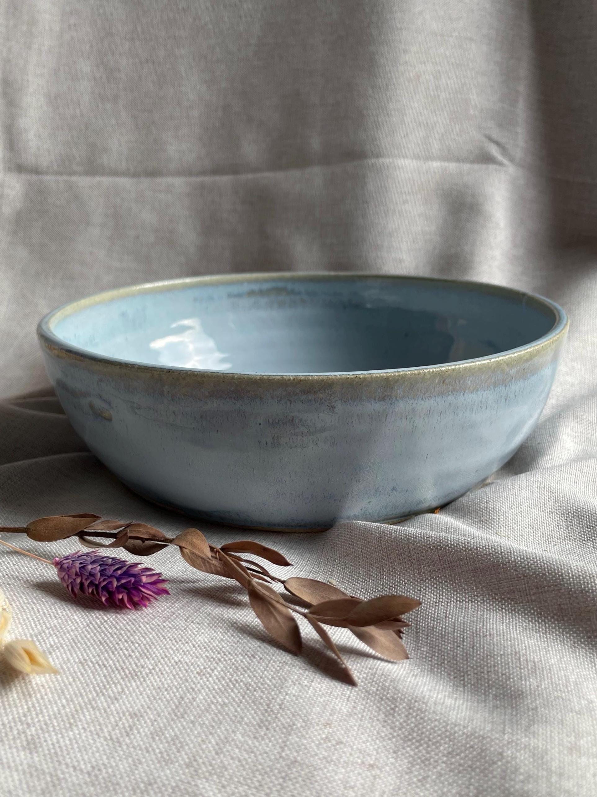 Sky Blue Large Pasta Bowl, Handmade Wide Dish, Ceramic Serving