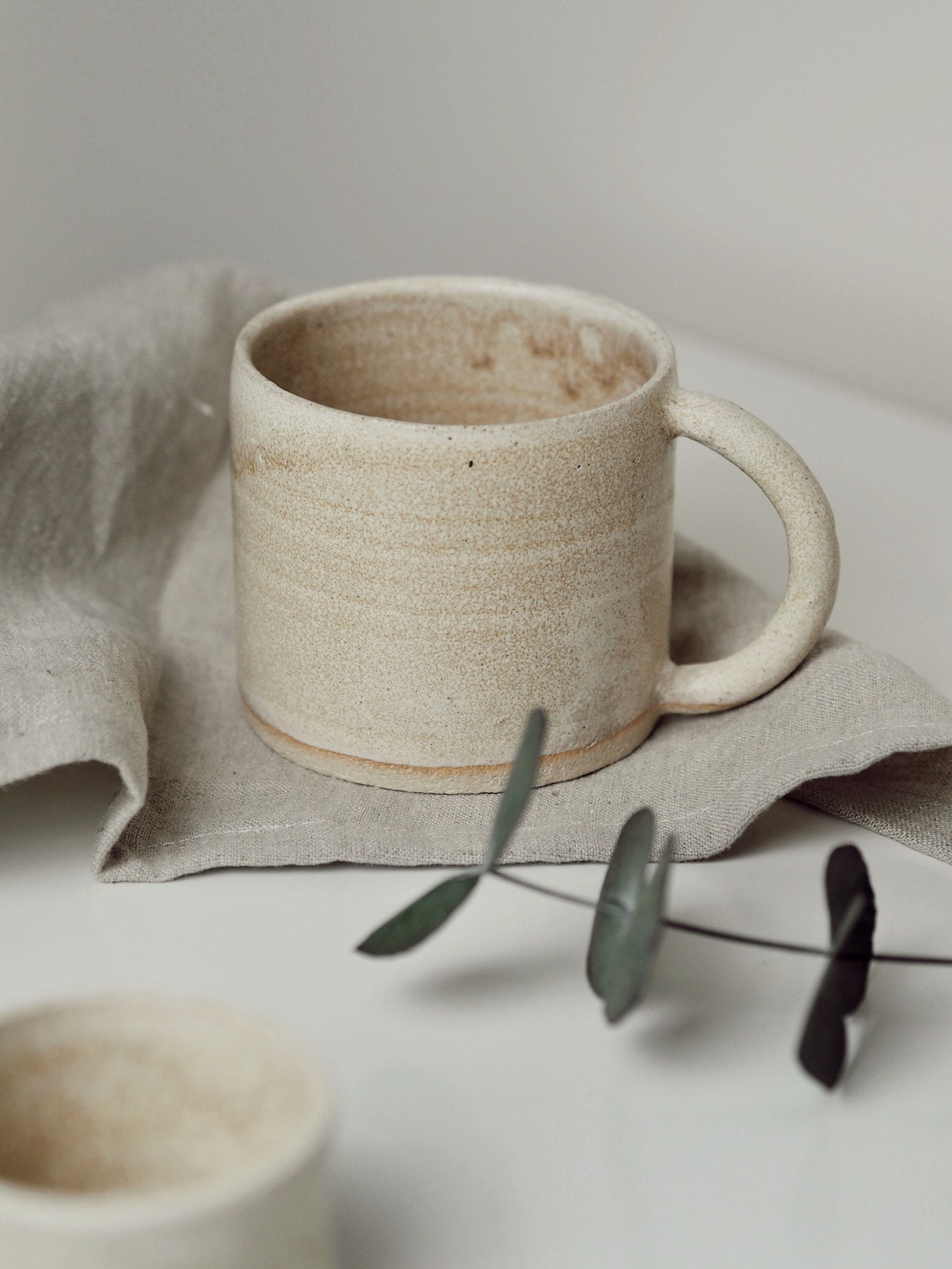 Handmade Ceramic Mug, Cream Glaze Cup, 500ml Beige Mugs, Unique