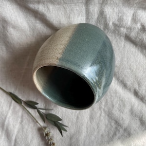 Mountains salt pig, Green and Cream salt cellar, Rock salt container, handmade kitchen decor