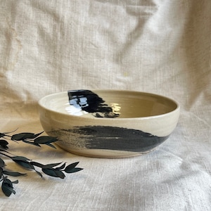 The Makers’ Mark pasta bowl, handmade wide dish, ceramic serving bowls, black pottery decor, home kitchen plate, eco friendly living