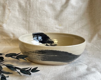 The Makers’ Mark pasta bowl, handmade wide dish, ceramic serving bowls, black pottery decor, home kitchen plate, eco friendly living