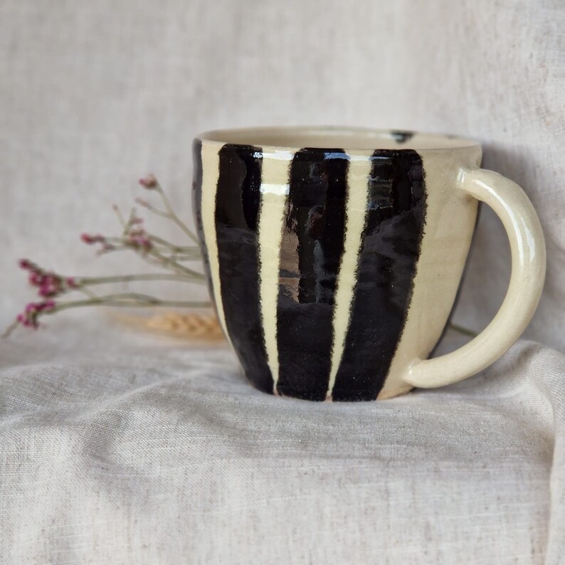 NEW Stripe 500ml Mug, XL black and white Mug, Tea lover mugs, quirky mug, stripey decor image 2