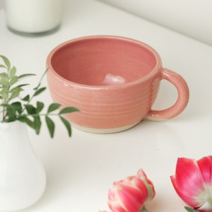 Pink Handmade cappucino mug, Pink glazed cup, shiny ceramic cup, 300ml latte mugs, unique british gift, tea coffee lover, ceramics