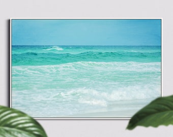 Tropical Beach Photo, Beach Photography, Beach Wall Art, Destin Florida, Aqua Blue Wall Art, Ombre Art, Bathroom Wall Decor, Living Room Art