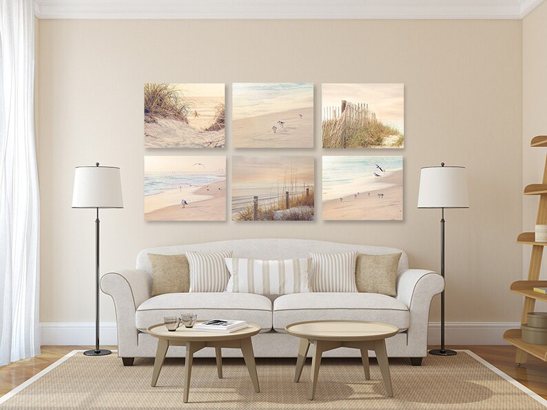 Coastal Wall Art Shabby Chic Beach Decor Set Of Six Prints Or Canvases Neutral Rustic