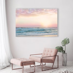 Beach Wall Art, Pink Bathroom Decor, Pastel Wall Art, Pink Beach Art, Beach Art Print, Pastel Sunset Art, Nursery Wall Art, Girls Room image 4