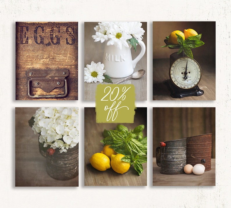 Set of SIX Farmhouse Prints Farmhouse Wall Art Rustic Yellow Etsy