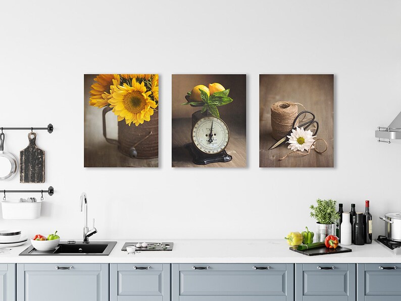 YELLOW Kitchen Art Wall Art Set for Kitchen or Dining Room Etsy