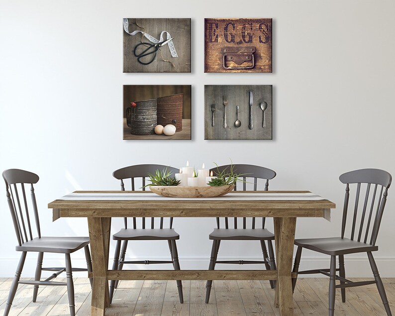 Rustic Kitchen Decor Set of 4 Brown Kitchen Art Rustic Etsy