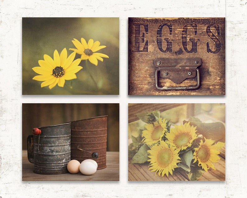 country kitchen decor rustic kitchen wall decor set of four | etsy