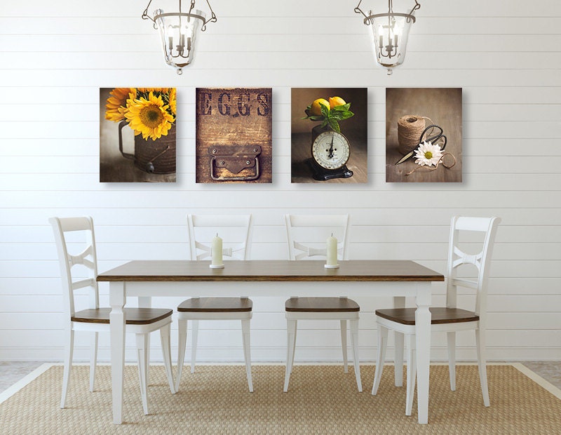 Rustic Kitchen Wall Art SET of FOUR Prints or Canvases Brown Etsy