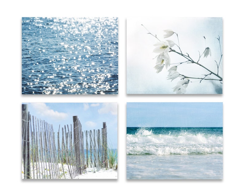Rustic Coastal Wall Art Set Of Four Prints Or Canvases Blue Decor Canvas Beach