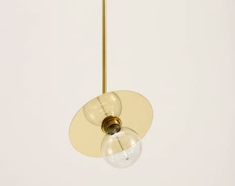 Arc brass pendant light with brass tube and adjustable joint