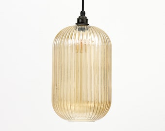 Long Brown Tinted Reeded Glass Pendant Light