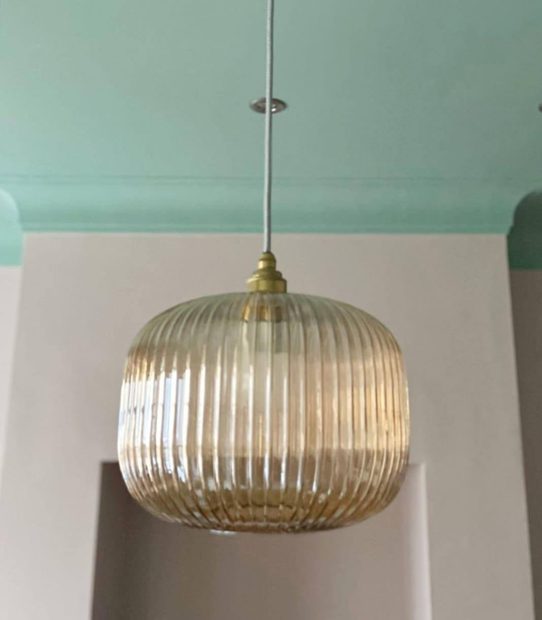 Amber Reeded Glass Pendant Light - Etsy