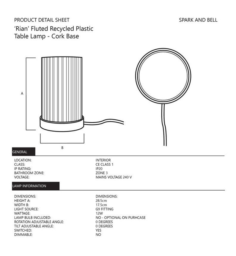 Rian Fluted Table Lamp Cork image 8