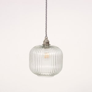 Small Clear Reeded Glass Pendant Light