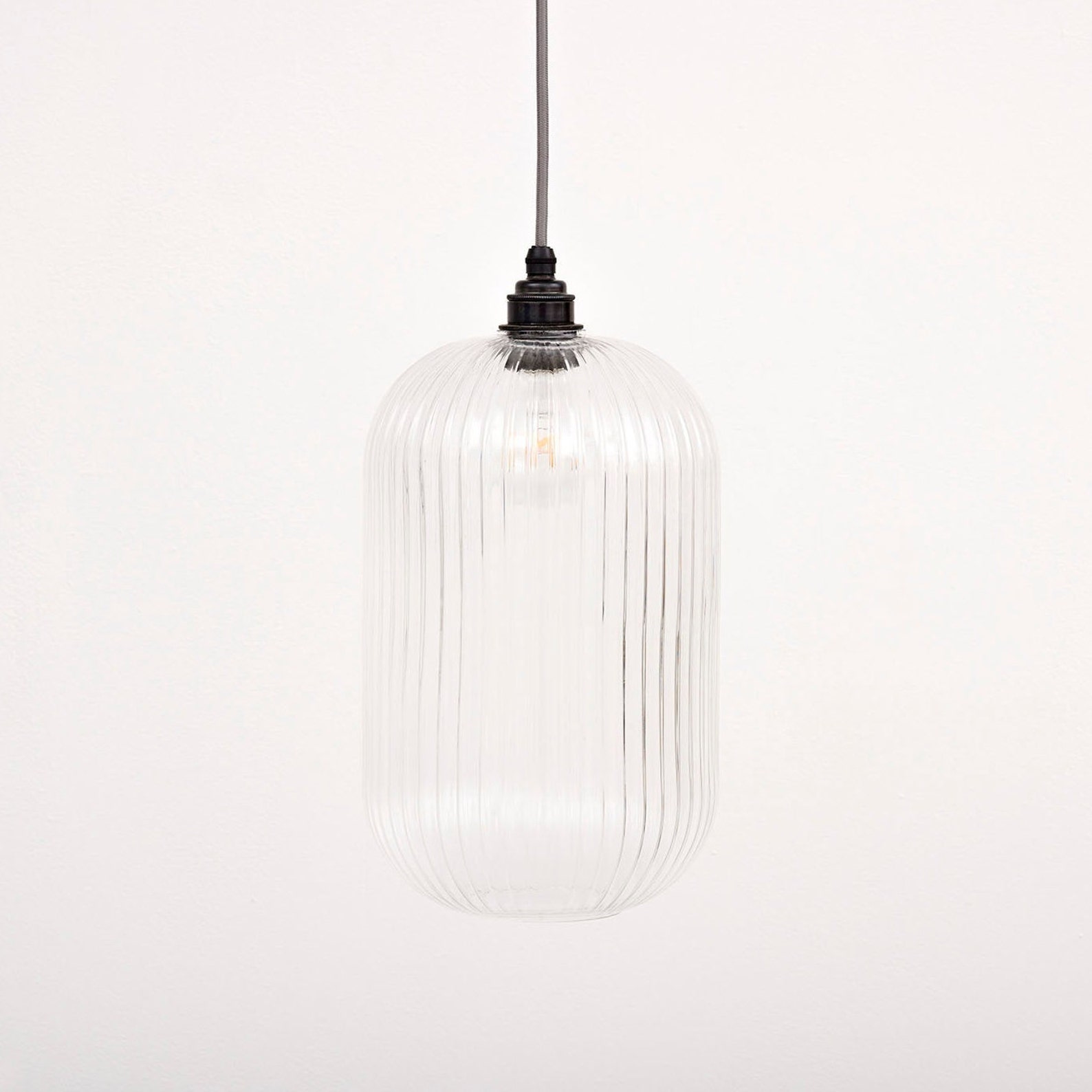 Long Reeded Glass Cylinder Pendant Light Etsy