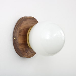 Opal Glass Flush Wall Light - Hardwood