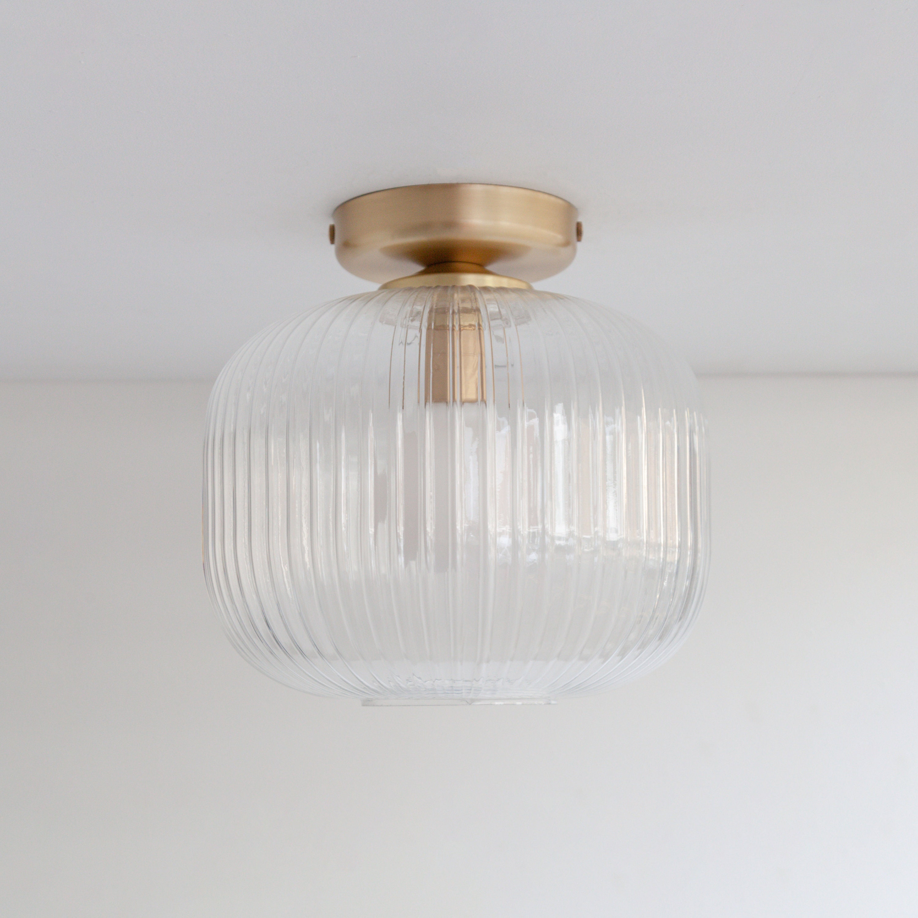 Clear Reeded Glass Flush Ceiling Light Etsy