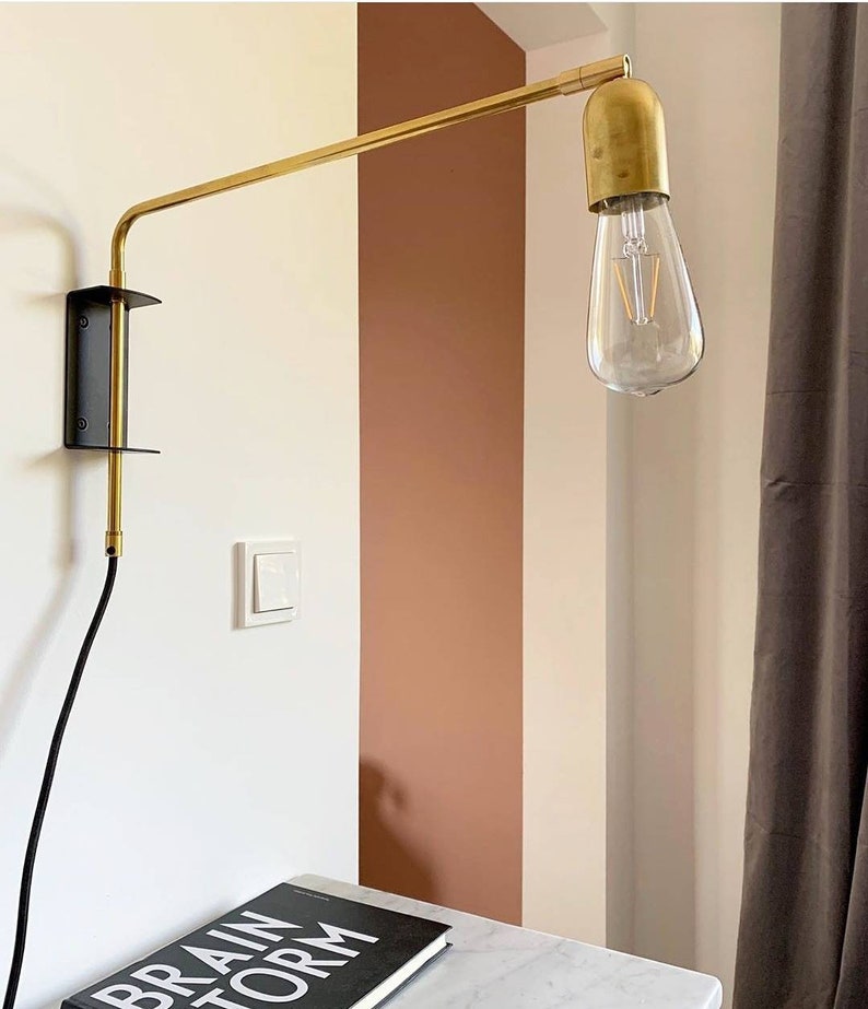 Brass Swing Wall Lamp with wall bracket and plug and switch image 6