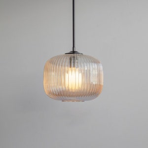 Amber Reeded Glass Stemmed Pendant Light - Etsy