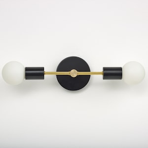 Double Arm Wall Light - Black with Brass
