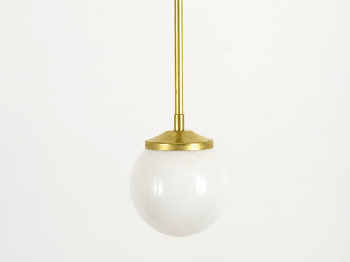 Brass Pendant Light With Opal Glass Globe Shade 50