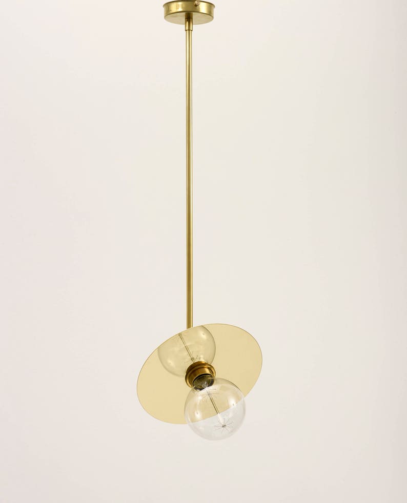 Arc brass pendant light with brass tube and adjustable joint image 1