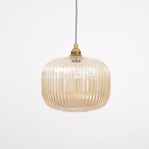 Brown Tinted Reeded Glass Pendant Light