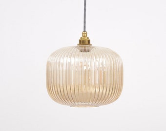 Brown Tinted Reeded Glass Pendant Light