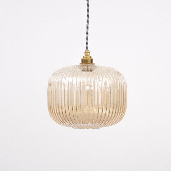 Brown Tinted Reeded Glass Pendant Light