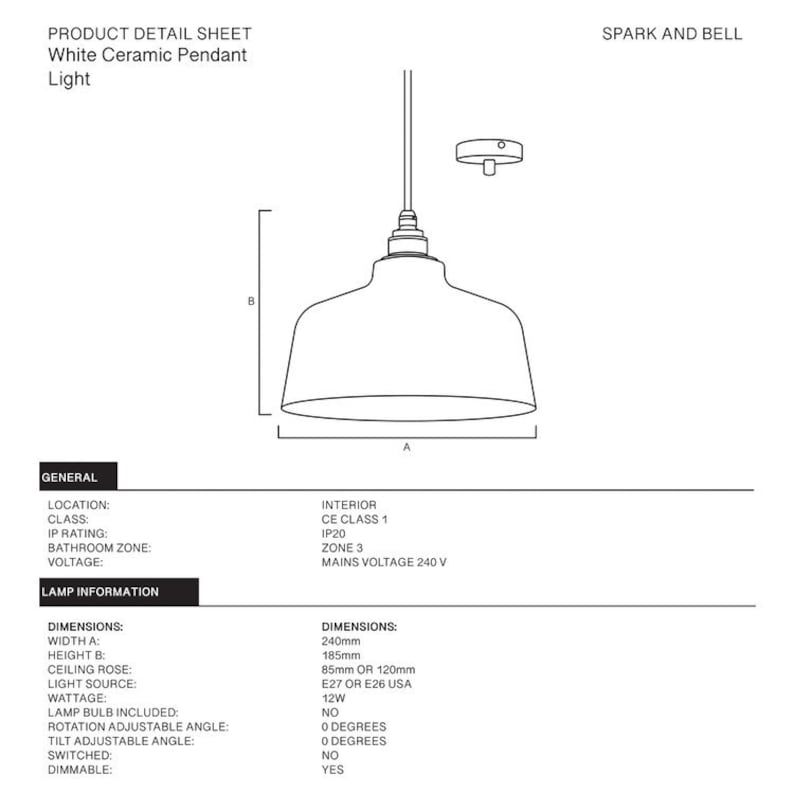 White Ceramic Pendant Light 画像 7