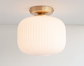 Opal Reeded Glass Flush Ceiling Light