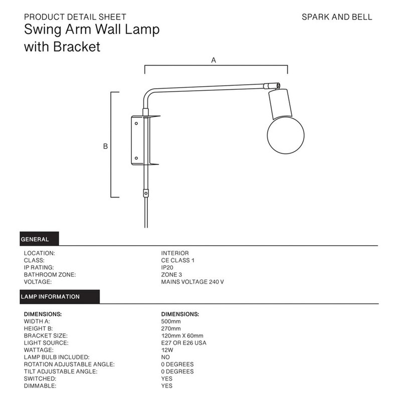 Brass Swing Wall Lamp with wall bracket and plug and switch image 9