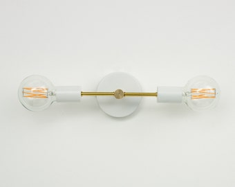 White and Brass Double Arm Wall Light