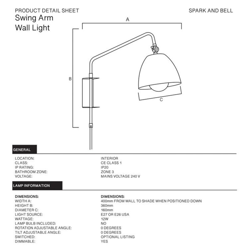 Swing Arm Wall Lamp with Lulu Shade and Bracket image 8