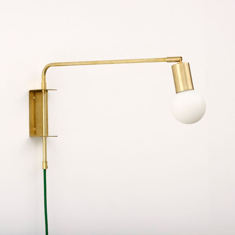 Brass Swing Wall Lamp with wall bracket and plug and switch image 2