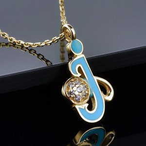 Regalo de Navidad, Oro macizo de 14K, Collar de la letra J, Collar de cadena, Collar de la carta del esmalte, Collar de piedra, Collar de oro, Regalo para la mujer