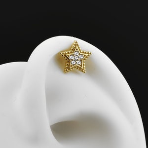 Brincos de estrela, ouro maciço 14k, brincos de tragus, brincos de zircônia, brincos artesanais, brincos de orelha, brincos minimalistas, presente para mulher