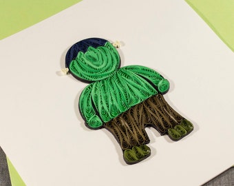 Cartão de Halloween do Frankenstein feito à mão em 3D, estilo quilling.