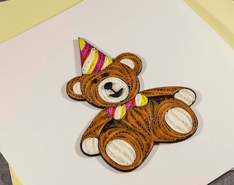 3D Blank Quilled Card Handmade Card Happy Birthday Teddy Quilling Card