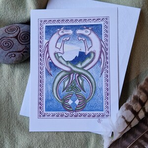 SALDI biglietto di auguri con cavallucci marini celtici. Da un dipinto originale di Jane Stewart.