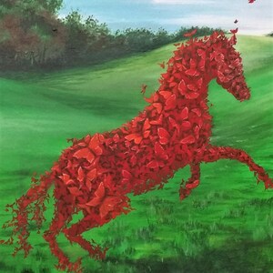 Carte de voeux magique de cheval de papillon. D'après une peinture originale de Jane Stewart