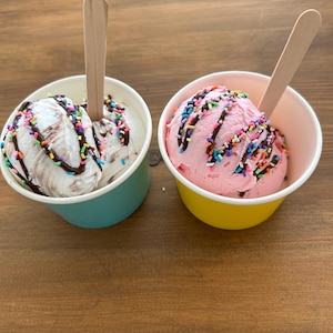Fake ice cream scoops in tubs. full scoops or half eaten prop, selection of flavours and scoops for display. Props. party decoration. Craft.